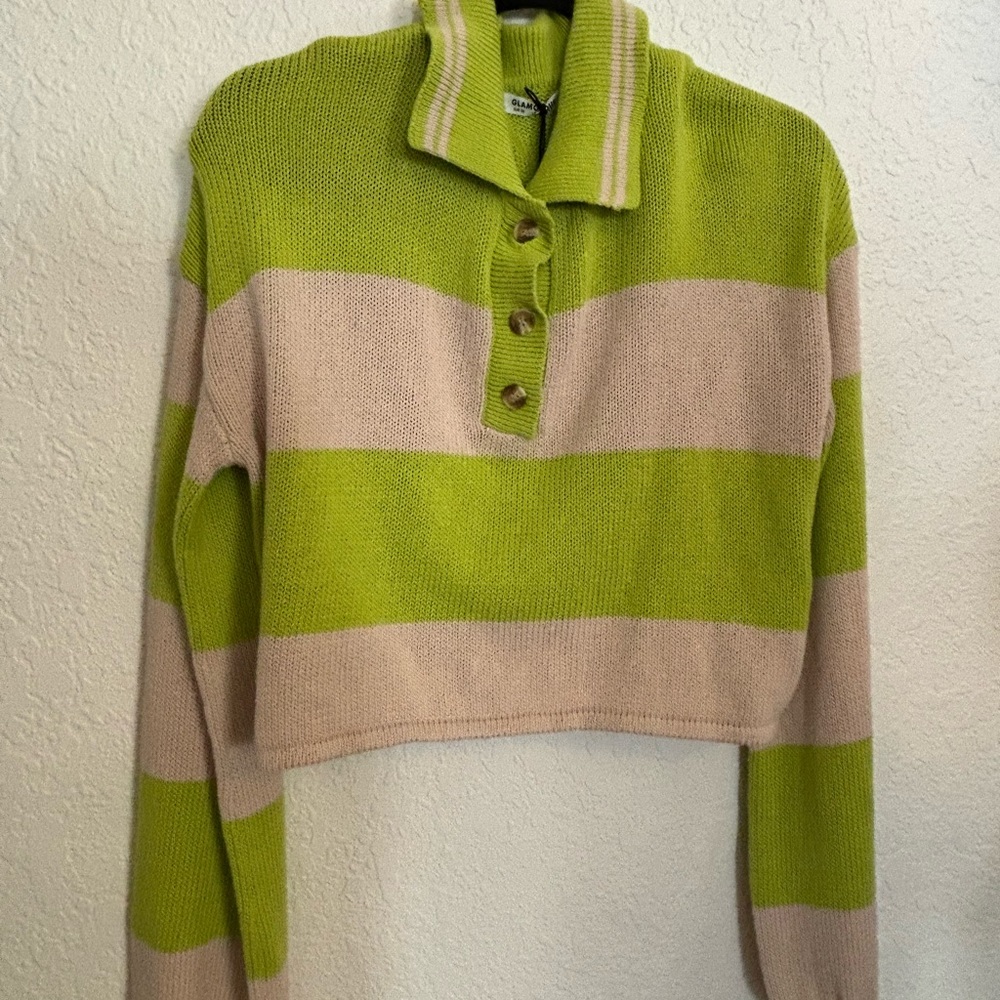 Green and grey striped sweater